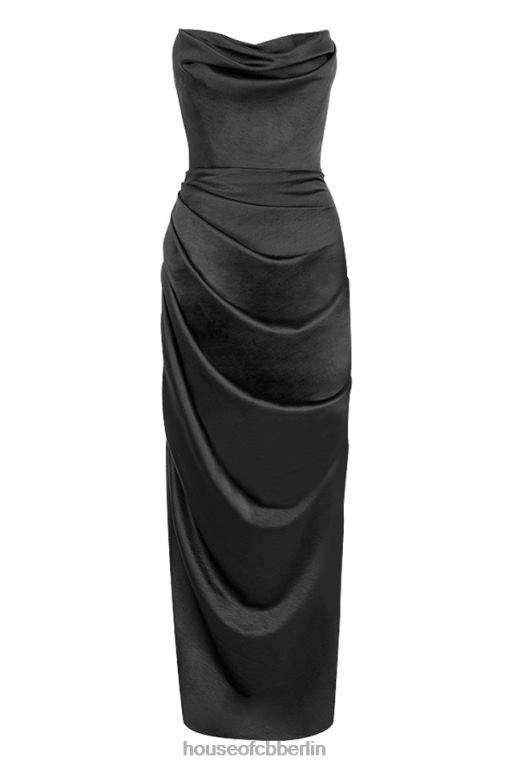 House of CB Adrienne schwarzes trägerloses Maxi-Korsett aus Satin Kleidung ZFD80588