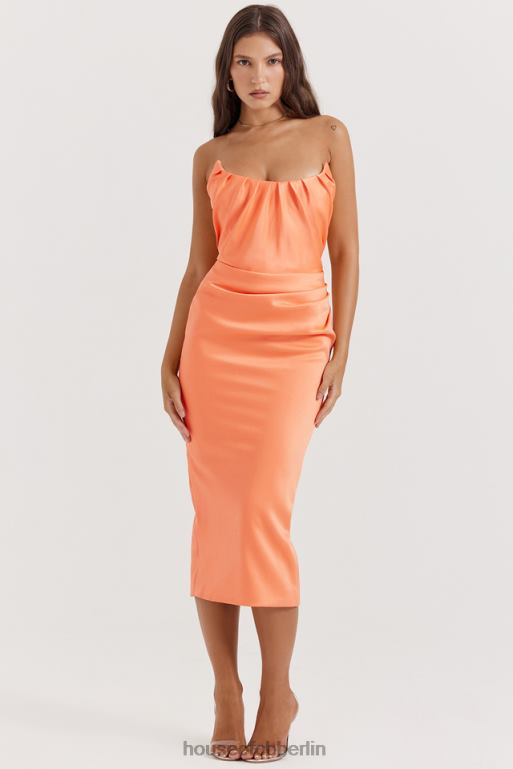 House of CB Alora Tangerine trägerloses Korsett-Midikleid Kleidung ZFD80185