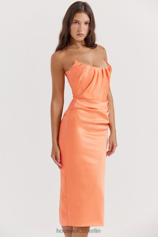 House of CB Alora Tangerine trägerloses Korsett-Midikleid Kleidung ZFD80185