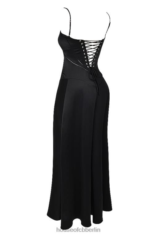 House of CB Anabella schwarzes Maxikleid mit Schnürung Kleidung ZFD80273