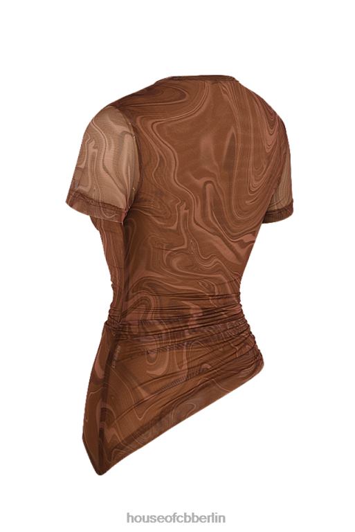 House of CB Asymmetrisches T-Shirt mit Claudie-Cacao-Swirl-Print Kleidung ZFD80751