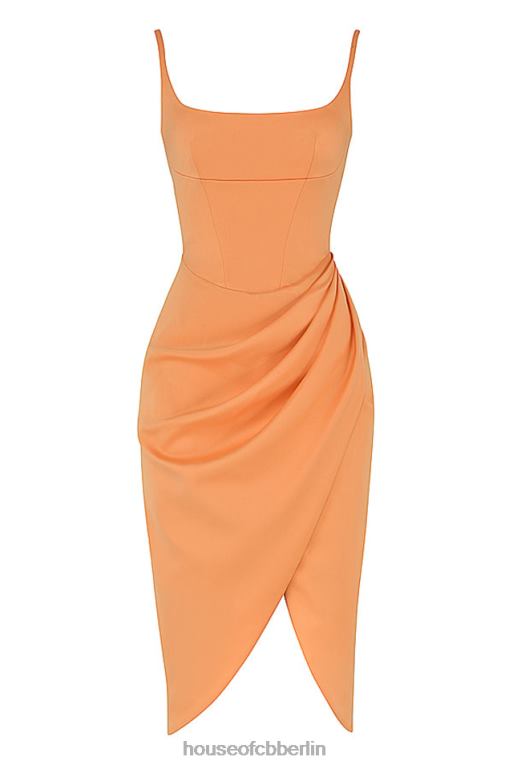 House of CB Bianca Tangerine Satin-Plissee-Korsett-Midikleid Kleidung ZFD80479