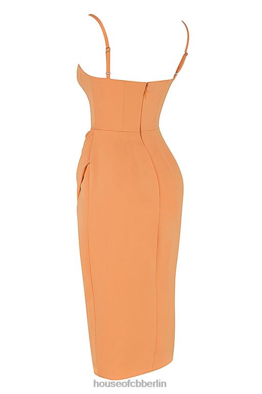 House of CB Bianca Tangerine Satin-Plissee-Korsett-Midikleid Kleidung ZFD80479