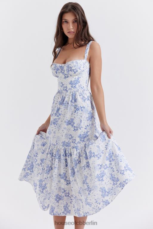 House of CB Blau bedrucktes Midi-Sommerkleid von Elia Kleidung ZFD80264