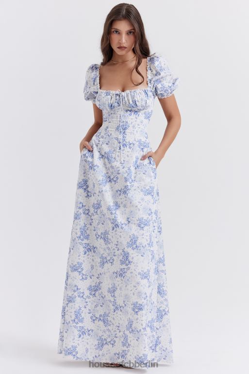 House of CB Blau bedrucktes Sommerkleid mit Puffärmeln von Felizia Kleidung ZFD80256