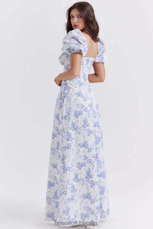 House of CB Blau bedrucktes Sommerkleid mit Puffärmeln von Felizia Kleidung ZFD80256