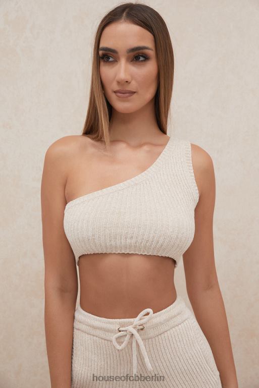 House of CB Charlie cremefarbenes One-Shoulder-Crop-Top aus Chenille Kleidung ZFD80781