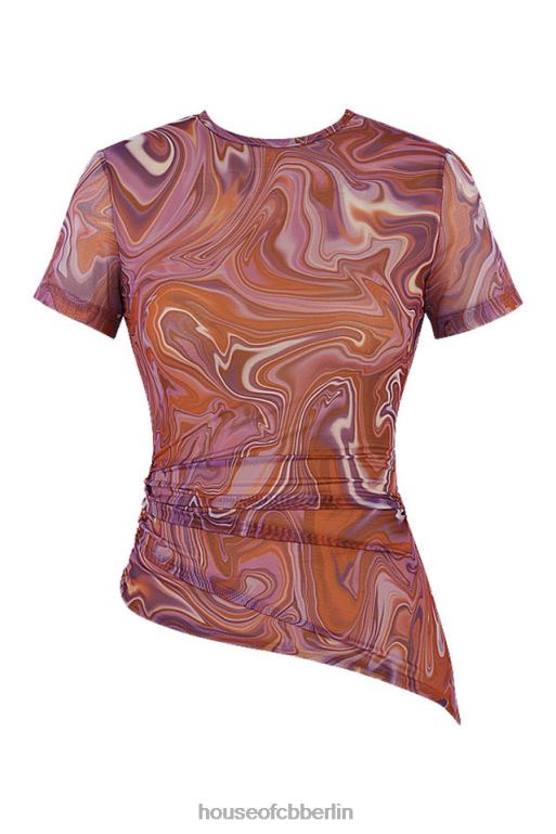 House of CB Claudie Lila Swirl asymmetrisches T-Shirt Kleidung ZFD80750