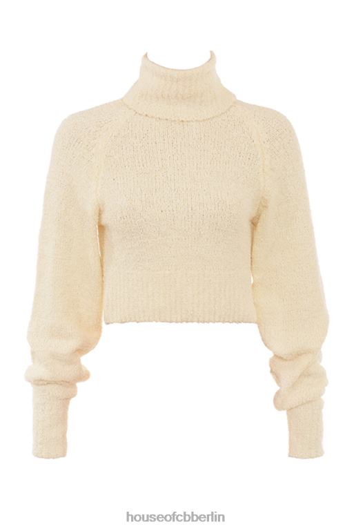 House of CB Cremefarbener kurz geschnittener Nyala-Pullover aus weichem Bouclé-Strick Kleidung ZFD80660