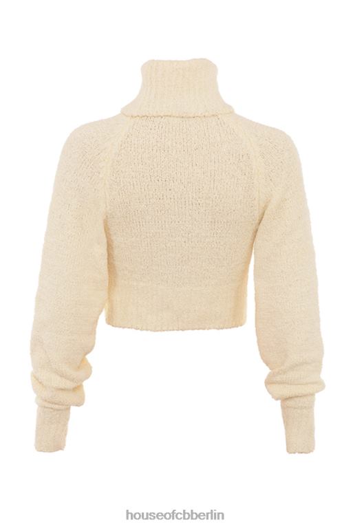 House of CB Cremefarbener kurz geschnittener Nyala-Pullover aus weichem Bouclé-Strick Kleidung ZFD80660