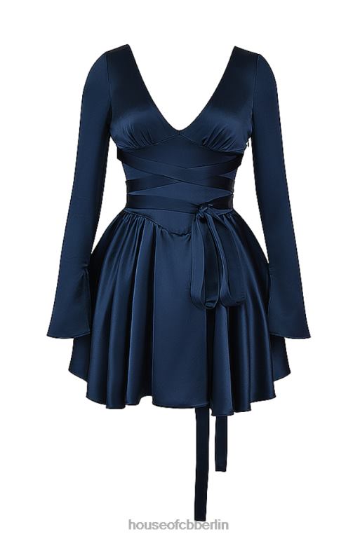 House of CB Dominique Marineblaues Minikleid mit tiefem Ausschnitt Kleidung ZFD80159