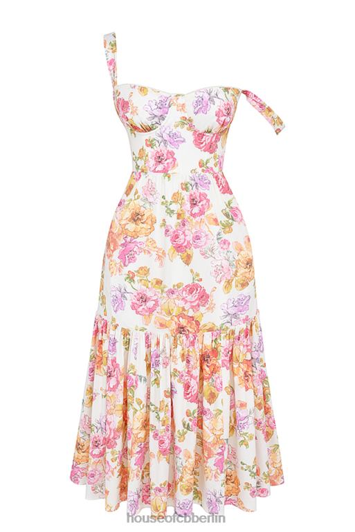 House of CB Elia elfenbeinfarbenes Midi-Sommerkleid mit Blumenmuster Kleidung ZFD80257