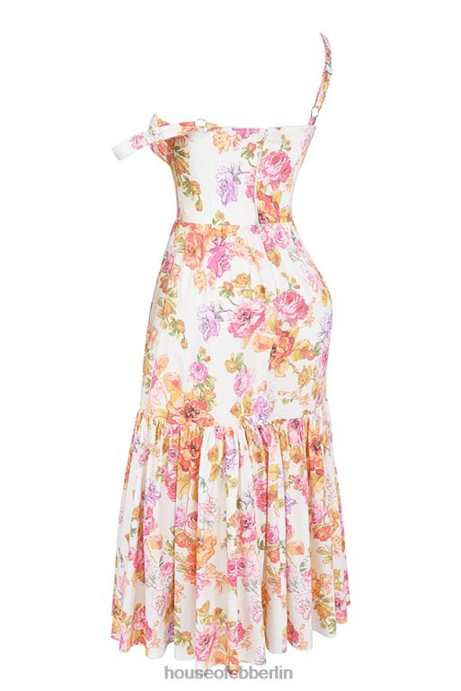 House of CB Elia elfenbeinfarbenes Midi-Sommerkleid mit Blumenmuster Kleidung ZFD80257