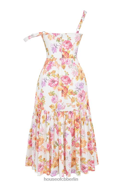 House of CB Elia elfenbeinfarbenes Midi-Sommerkleid mit Blumenmuster Kleidung ZFD80257