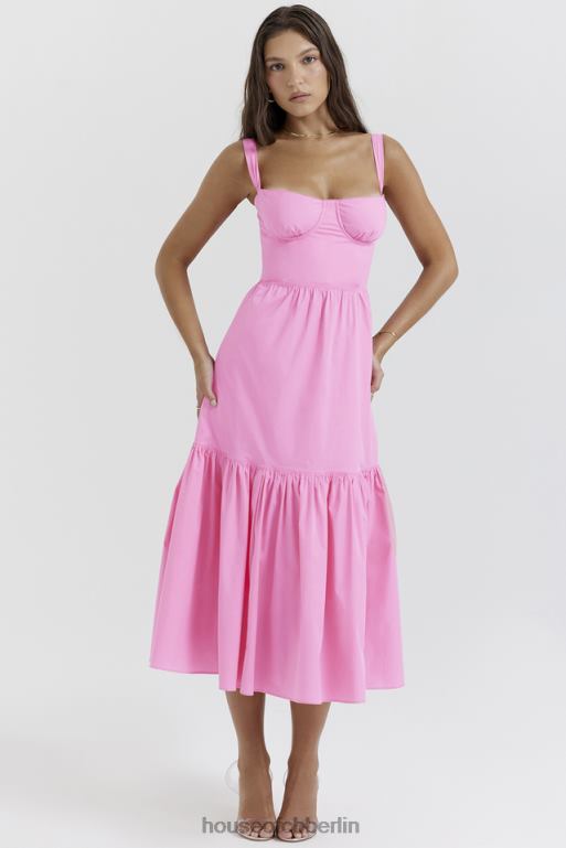 House of CB Elia französisches rosa Midi-Sommerkleid Kleidung ZFD80211