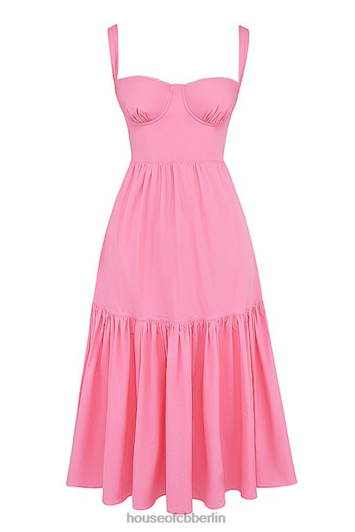 House of CB Elia französisches rosa Midi-Sommerkleid Kleidung ZFD80211