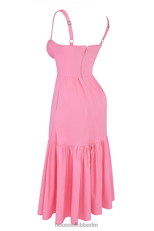 House of CB Elia französisches rosa Midi-Sommerkleid Kleidung ZFD80211