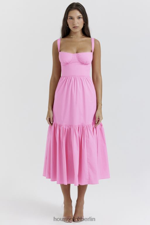 House of CB Elia französisches rosa Midi-Sommerkleid Kleidung ZFD80211