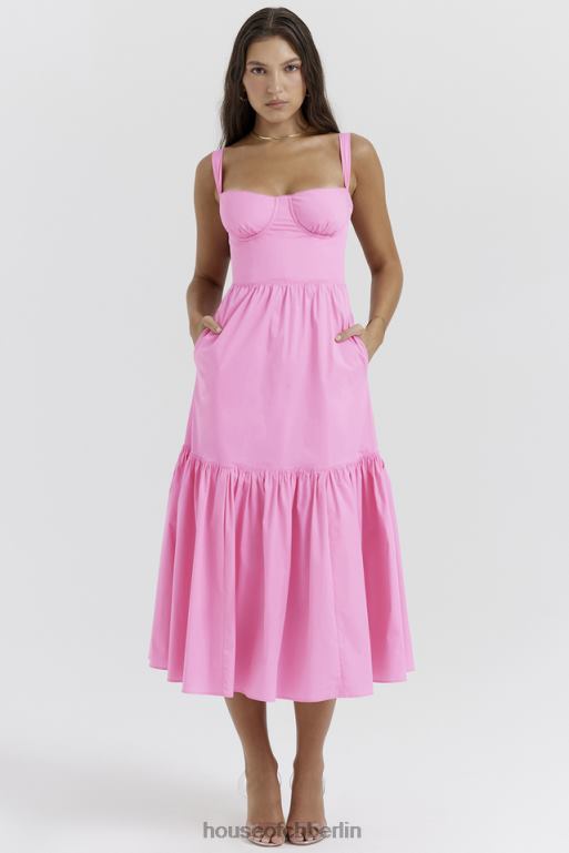 House of CB Elia französisches rosa Midi-Sommerkleid Kleidung ZFD80211