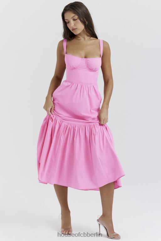 House of CB Elia französisches rosa Midi-Sommerkleid Kleidung ZFD80211