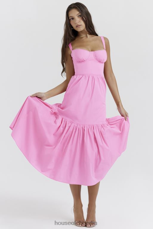 House of CB Elia französisches rosa Midi-Sommerkleid Kleidung ZFD80211