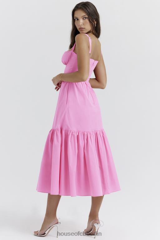 House of CB Elia französisches rosa Midi-Sommerkleid Kleidung ZFD80211