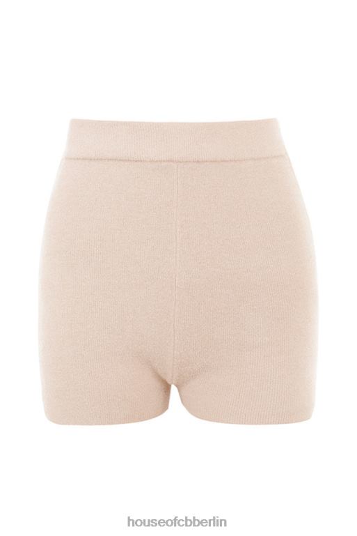 House of CB Elijah cremefarbene flauschige Strickshorts mit hoher Taille Kleidung ZFD80988