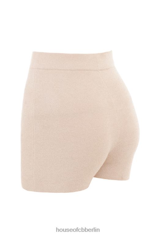 House of CB Elijah cremefarbene flauschige Strickshorts mit hoher Taille Kleidung ZFD80988