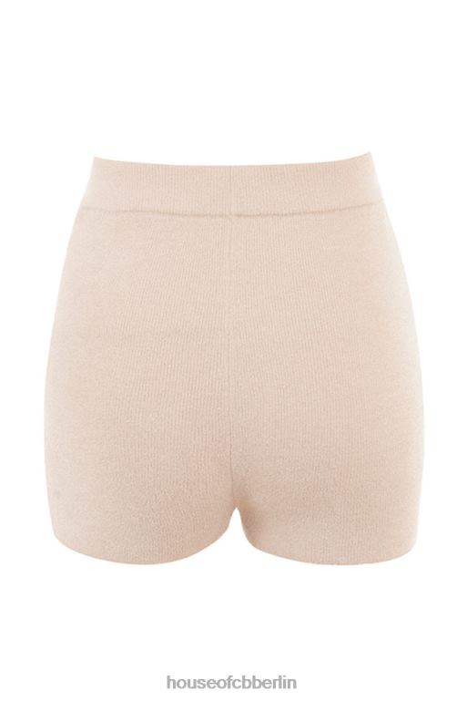 House of CB Elijah cremefarbene flauschige Strickshorts mit hoher Taille Kleidung ZFD80988