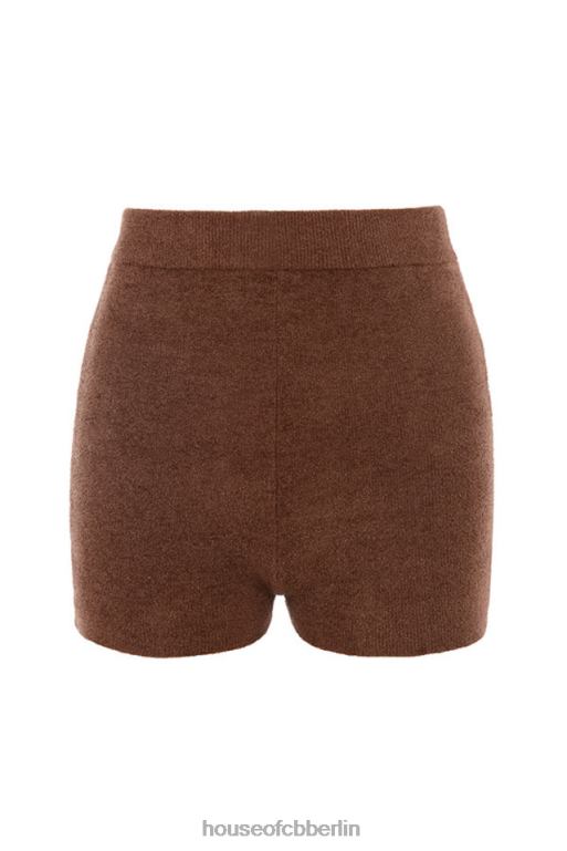 House of CB Elijah schokoladenbraune flauschige Strickshorts mit hoher Taille Kleidung ZFD80987