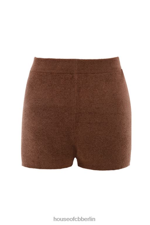 House of CB Elijah schokoladenbraune flauschige Strickshorts mit hoher Taille Kleidung ZFD80987