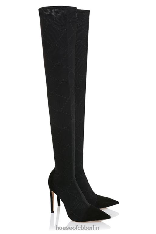 House of CB Escape schwarze Overknee-Stiefel aus Mesh mit Monogramm Schuhe ZFD801088