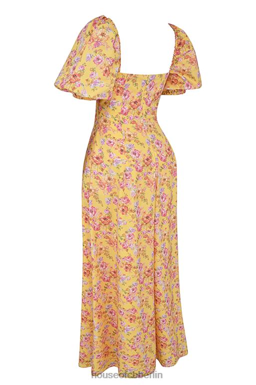 House of CB Felizia Butter-Print-Sommerkleid mit Puffärmeln Kleidung ZFD80247