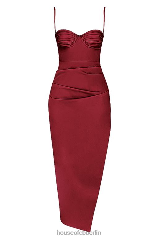 House of CB Flora Wine Satin-Plissee-Korsett-Midikleid Kleidung ZFD80515