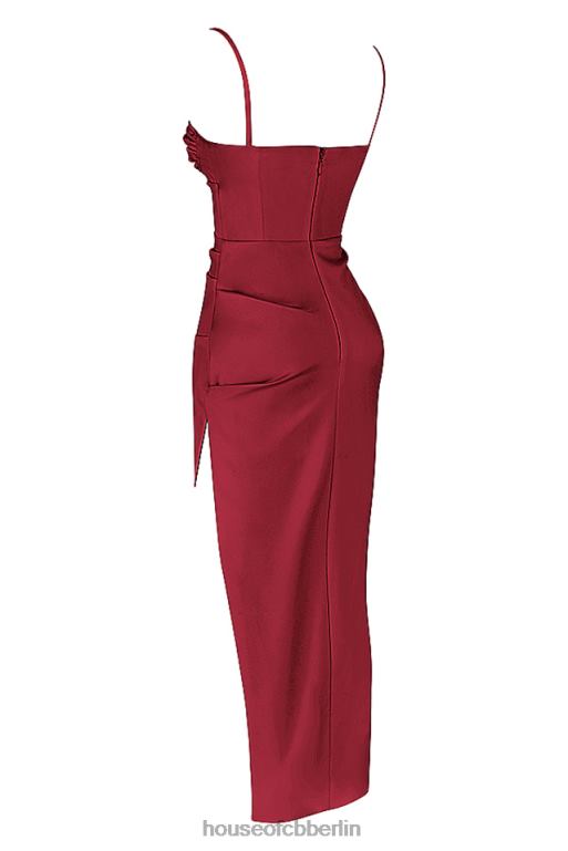 House of CB Flora Wine Satin-Plissee-Korsett-Midikleid Kleidung ZFD80515