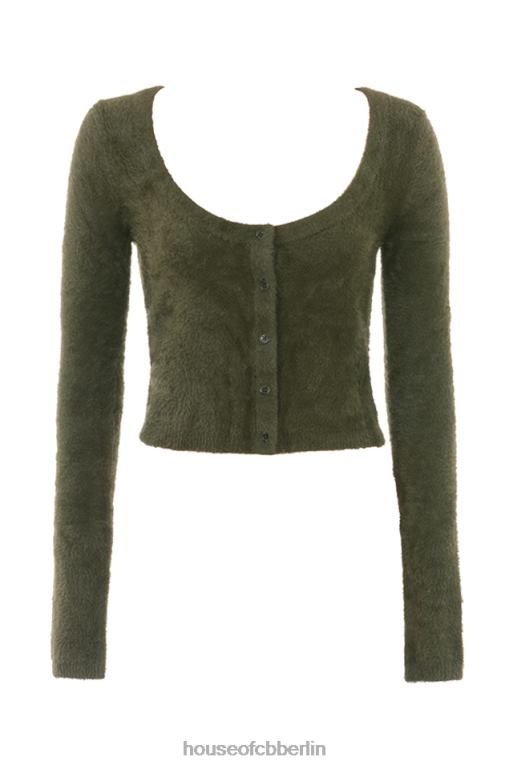 House of CB Gene Khaki weicher flauschiger Strick-Cardigan Kleidung ZFD80658