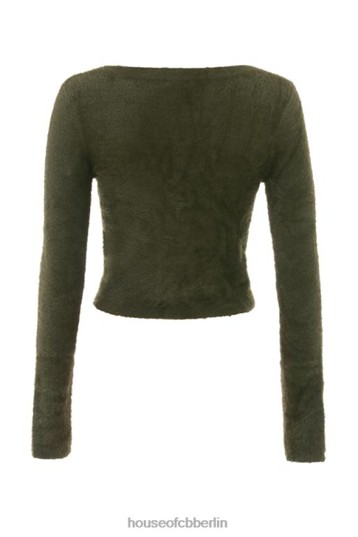 House of CB Gene Khaki weicher flauschiger Strick-Cardigan Kleidung ZFD80658