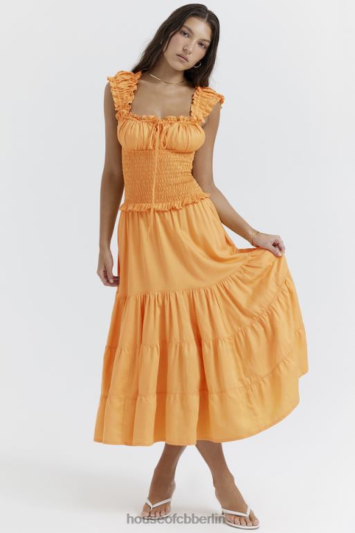 House of CB Gerafftes Sommerkleid von Phedra in Mandarine Kleidung ZFD80203