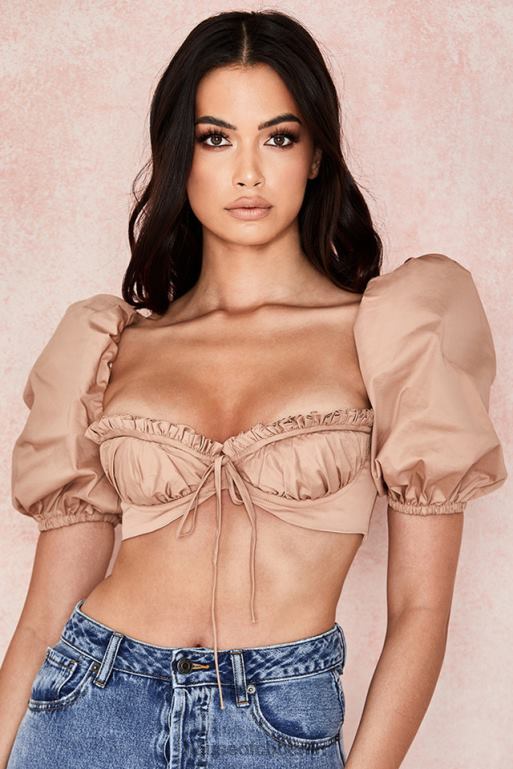 House of CB Hedy Camel Bustier mit Puffärmeln Kleidung ZFD80107