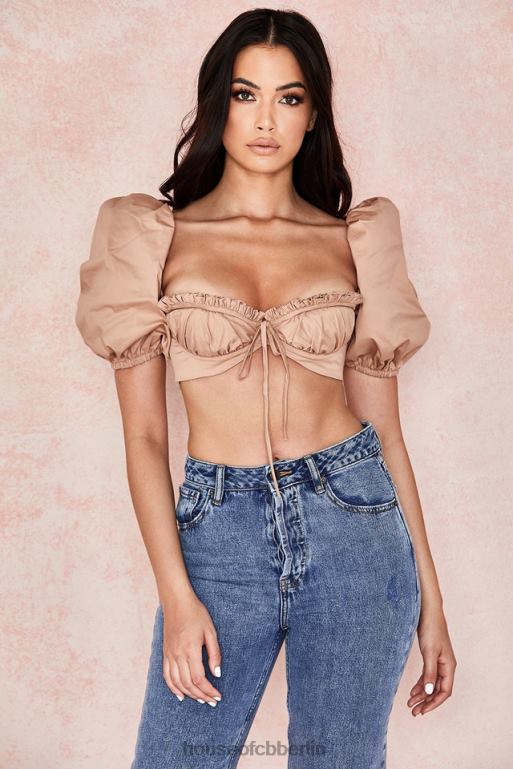 House of CB Hedy Camel Bustier mit Puffärmeln Kleidung ZFD80107