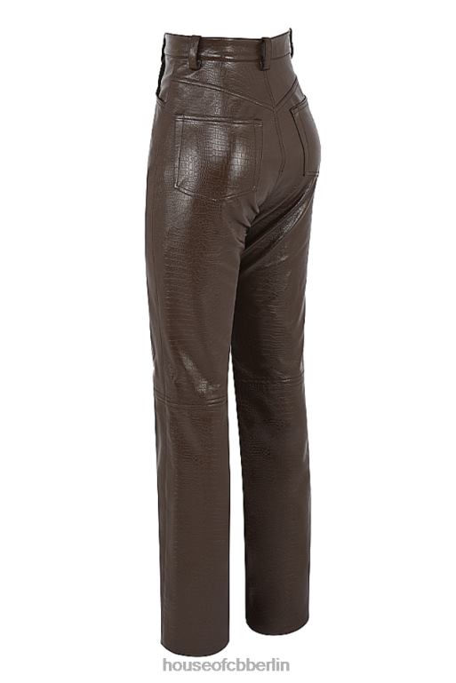 House of CB Inaya-Hose aus veganem Stretch-Leder in Schokoladen-Kroko-Optik Kleidung ZFD80954