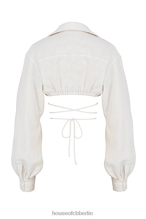 House of CB Irisfarbenes kurz geschnittenes Wickelhemd in Off-White Kleidung ZFD80741