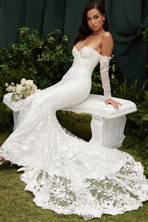 House of CB Isabelle weißes Spitzen-Brautkleid mit langen Ärmeln Hochzeiten ZFD801139