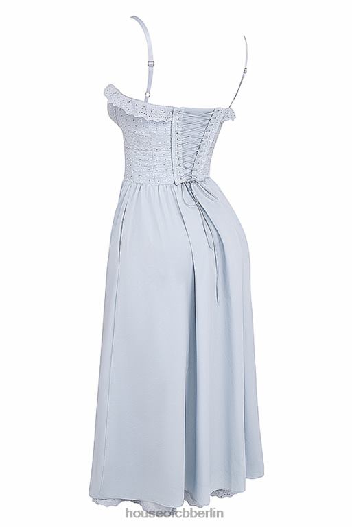 House of CB Jaime weiches blaues Midi-Sommerkleid mit Lochstickerei Kleidung ZFD80213