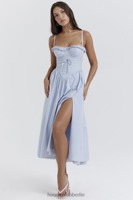 House of CB Jaime weiches blaues Midi-Sommerkleid mit Lochstickerei Kleidung ZFD80213