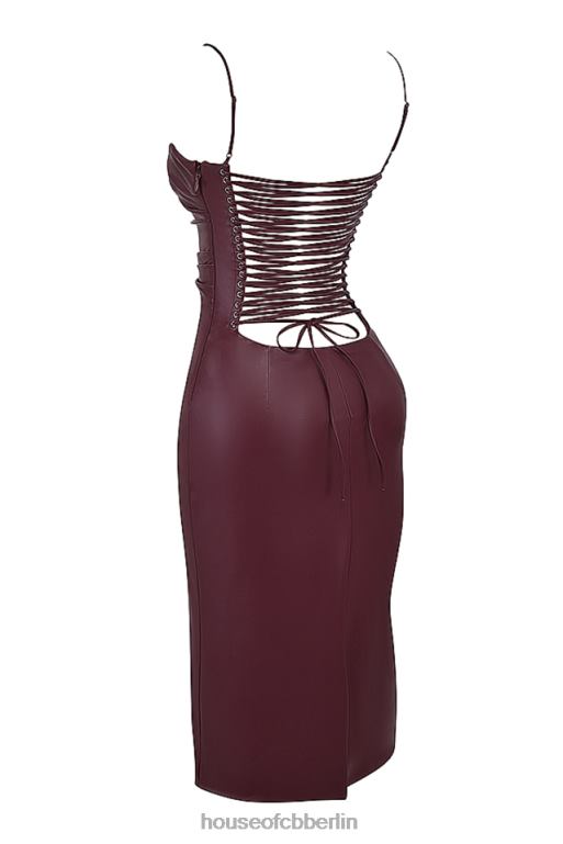 House of CB Jalena Maulbeerkleid aus veganem Leder mit Spitzenrücken Kleidung ZFD80165