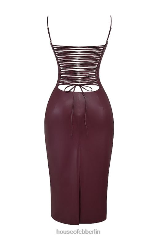 House of CB Jalena Maulbeerkleid aus veganem Leder mit Spitzenrücken Kleidung ZFD80165