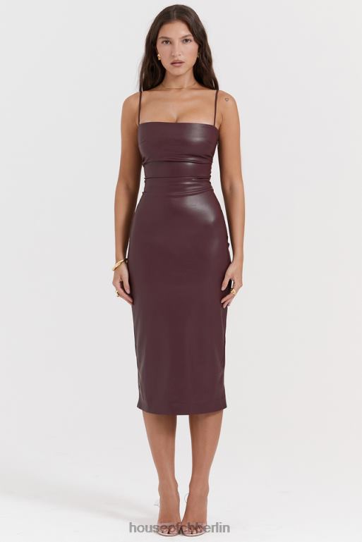 House of CB Jalena Maulbeerkleid aus veganem Leder mit Spitzenrücken Kleidung ZFD80165