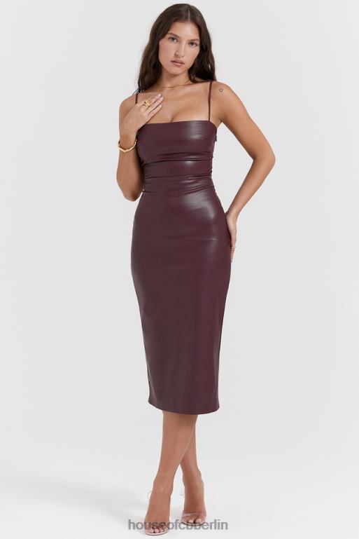 House of CB Jalena Maulbeerkleid aus veganem Leder mit Spitzenrücken Kleidung ZFD80165