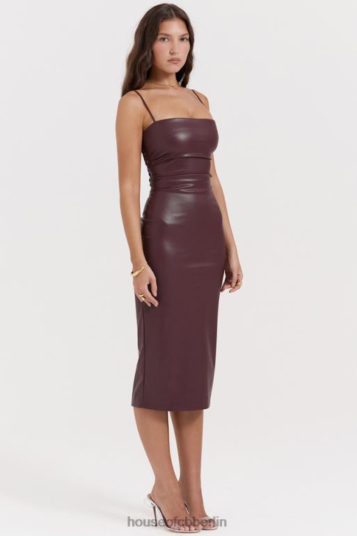 House of CB Jalena Maulbeerkleid aus veganem Leder mit Spitzenrücken Kleidung ZFD80165